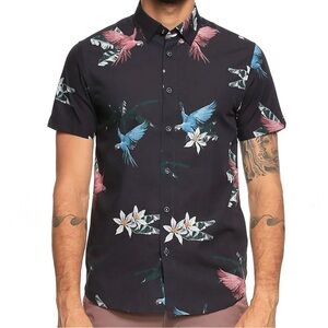 TED BAKER Men’s Button Up Short Sleeve Shirt, Bird/Floral, Size 1